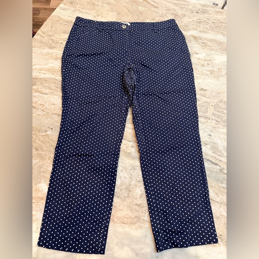 New York & Company Navy Polka Dot Ankle Pants Stretch Cotton Size 8